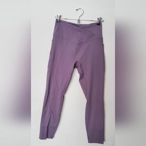 Patitoff Pet Hair Resistant High Waisted Crossover Plain Leggings - Very Grape